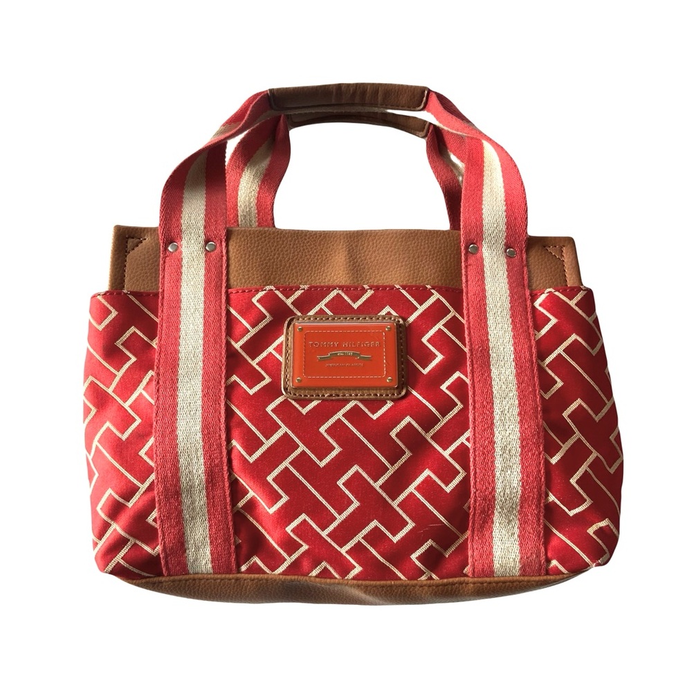 Tommy Hilfiger Coral Pink and Off White Tote Bag